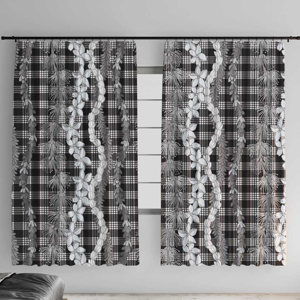 Hawaiian Ohia Lehua Lei Window Curtain Plaid Palaka Eleele Pattern - Polynesian Pride