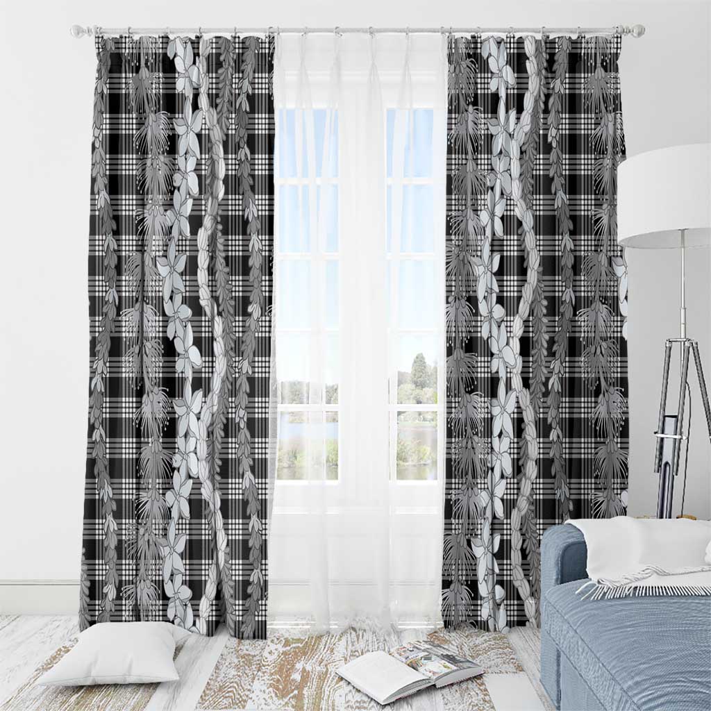 Hawaiian Ohia Lehua Lei Window Curtain Plaid Palaka Eleele Pattern - Polynesian Pride