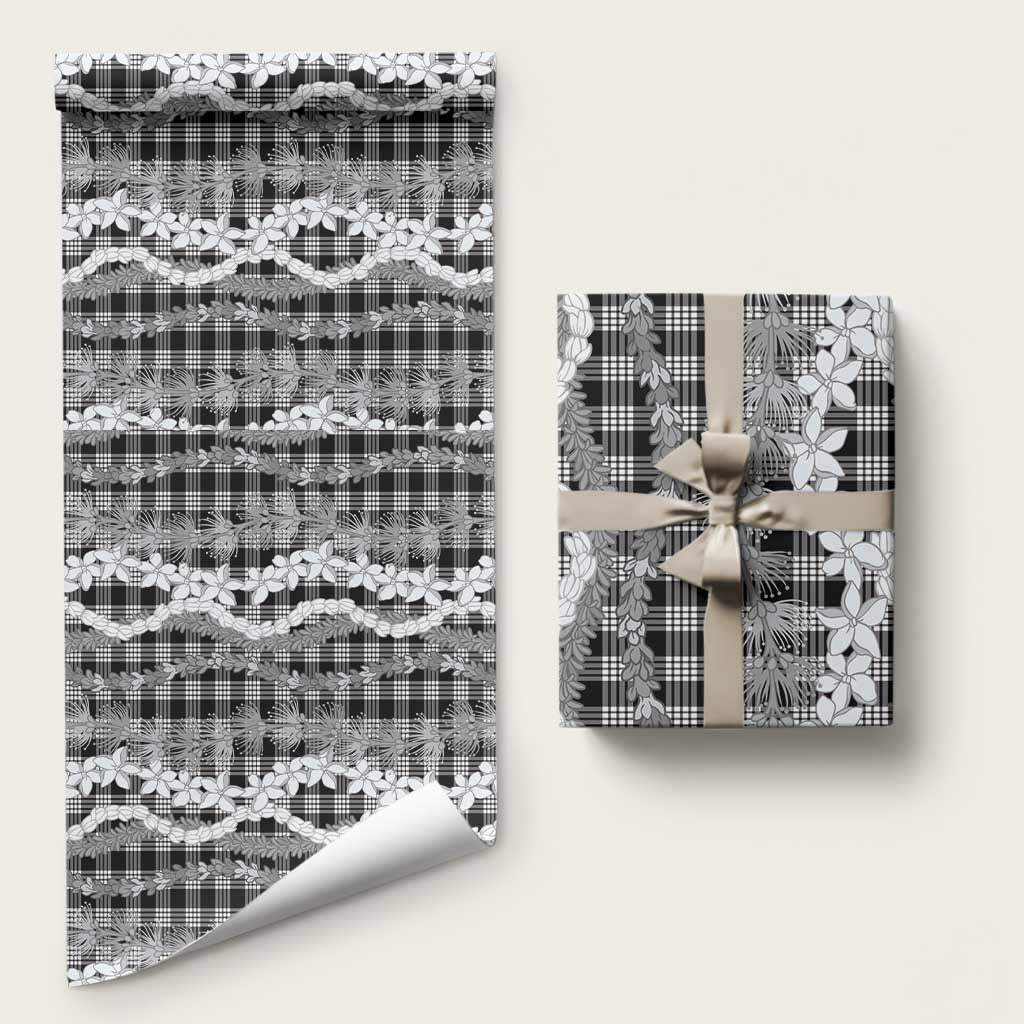 Hawaiian Ohia Lehua Lei Wrapping Paper Plaid Palaka Eleele Pattern LT9 58" × 23" Black - Polynesian Pride