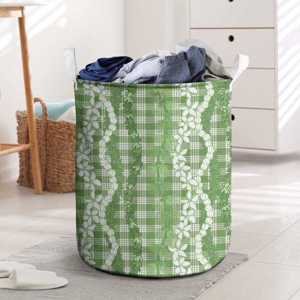 Hawaiian Ohia Lehua Lei Laundry Basket Plaid Palaka Omaomao Pattern - Polynesian Pride