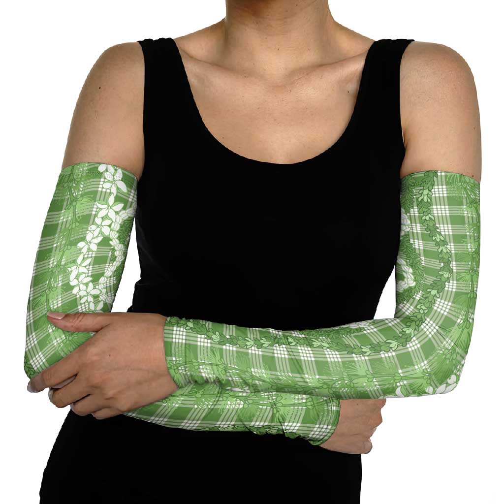 Hawaiian Ohia Lehua Lei Arm Sleeves Plaid Palaka Omaomao Pattern - Polynesian Pride