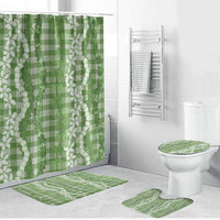 Hawaiian Ohia Lehua Lei Bathroom Set Plaid Palaka Omaomao Pattern - Polynesian Pride