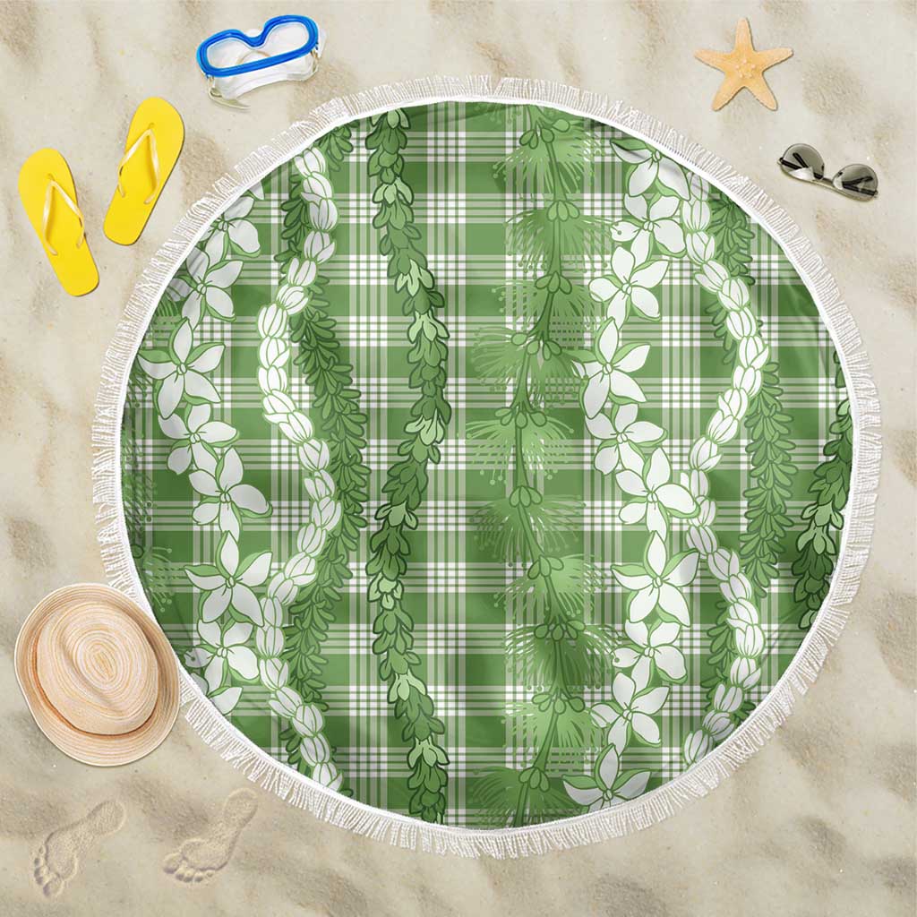 Hawaiian Ohia Lehua Lei Beach Blanket Plaid Palaka Omaomao Pattern LT9 One Size 150cm Green - Polynesian Pride