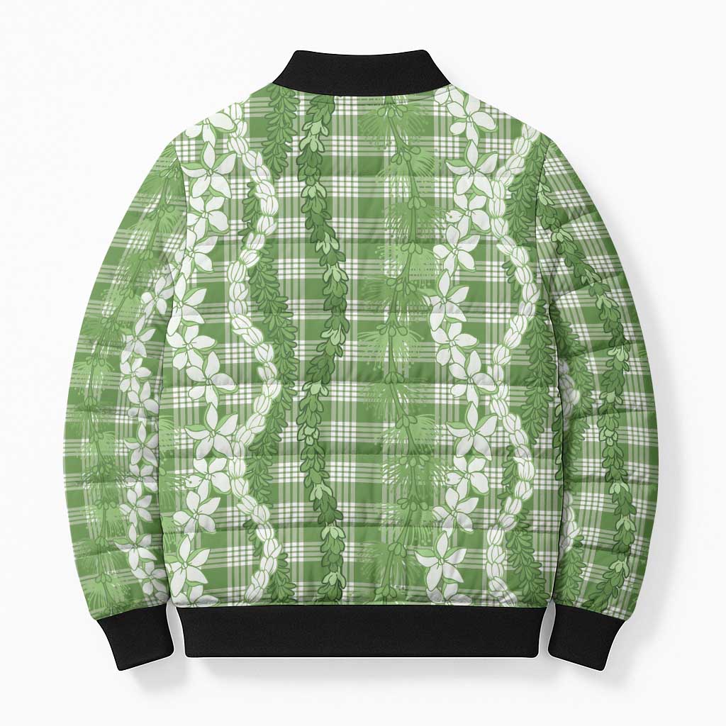 Hawaiian Ohia Lehua Lei Bomber Puffer Jacket Plaid Palaka Omaomao Pattern - Polynesian Pride