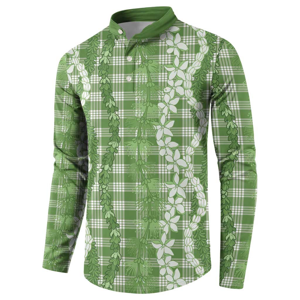 Hawaiian Ohia Lehua Lei Button Sweatshirt Plaid Palaka Omaomao Pattern - Polynesian Pride