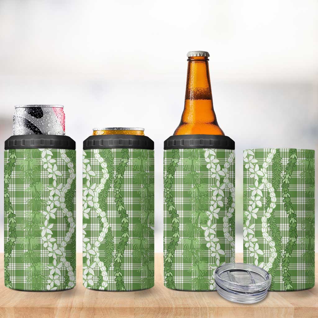Hawaiian Ohia Lehua Lei 4 in 1 Can Cooler Tumbler Plaid Palaka Omaomao Pattern - Polynesian Pride