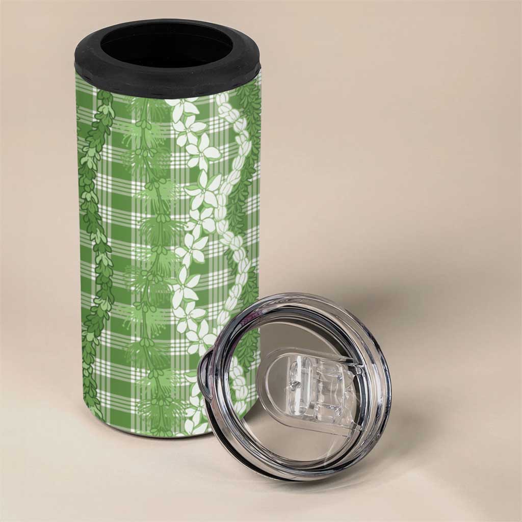 Hawaiian Ohia Lehua Lei 4 in 1 Can Cooler Tumbler Plaid Palaka Omaomao Pattern - Polynesian Pride