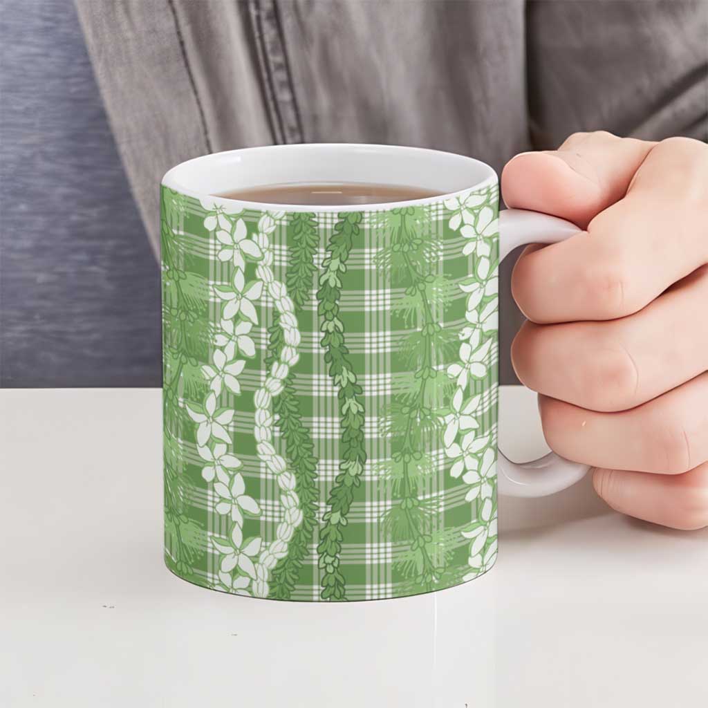 Hawaiian Ohia Lehua Lei Ceramic Mug Plaid Palaka Omaomao Pattern - Polynesian Pride