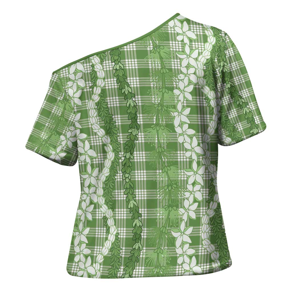 Hawaiian Ohia Lehua Lei Cross Shoulder Shirt Plaid Palaka Omaomao Pattern - Polynesian Pride