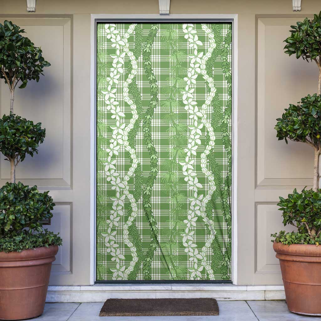 Hawaiian Ohia Lehua Lei Door Cover Plaid Palaka Omaomao Pattern - Polynesian Pride