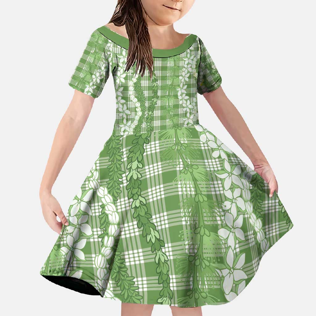 Hawaiian Ohia Lehua Lei Family Matching Long Sleeve Bodycon Dress and Hawaiian Shirt Plaid Palaka Omaomao Pattern - Polynesian Pride