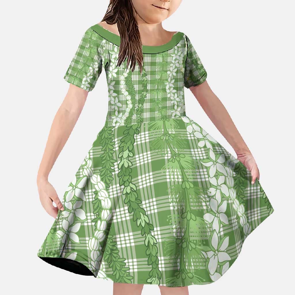 Hawaiian Ohia Lehua Lei Family Matching Off Shoulder Maxi Dress and Hawaiian Shirt Plaid Palaka Omaomao Pattern - Polynesian Pride