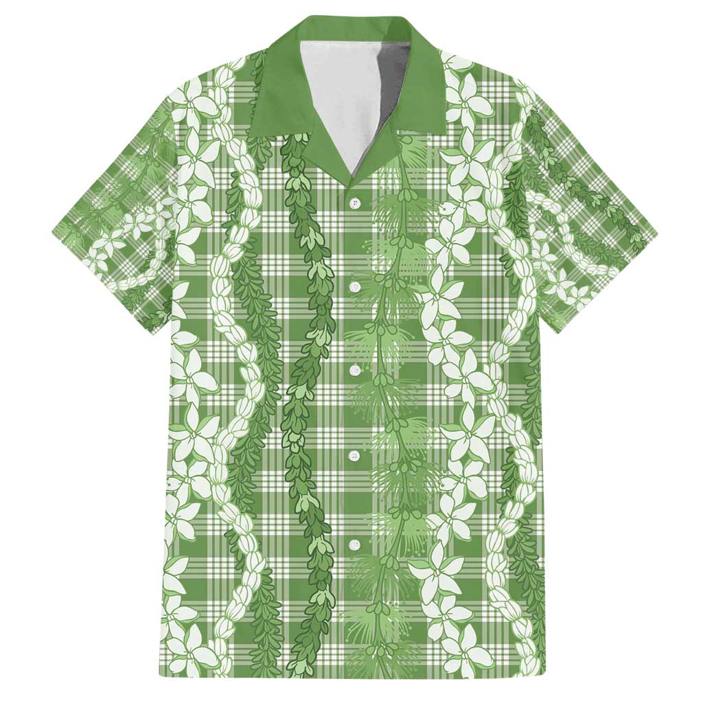 Hawaiian Ohia Lehua Lei Family Matching Off Shoulder Maxi Dress and Hawaiian Shirt Plaid Palaka Omaomao Pattern - Polynesian Pride