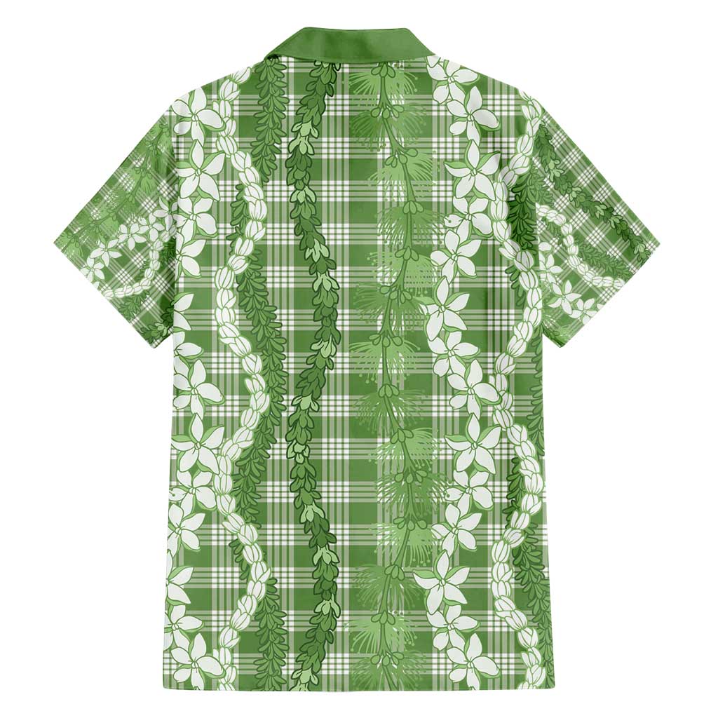 Hawaiian Ohia Lehua Lei Family Matching Off Shoulder Short Dress and Hawaiian Shirt Plaid Palaka Omaomao Pattern - Polynesian Pride