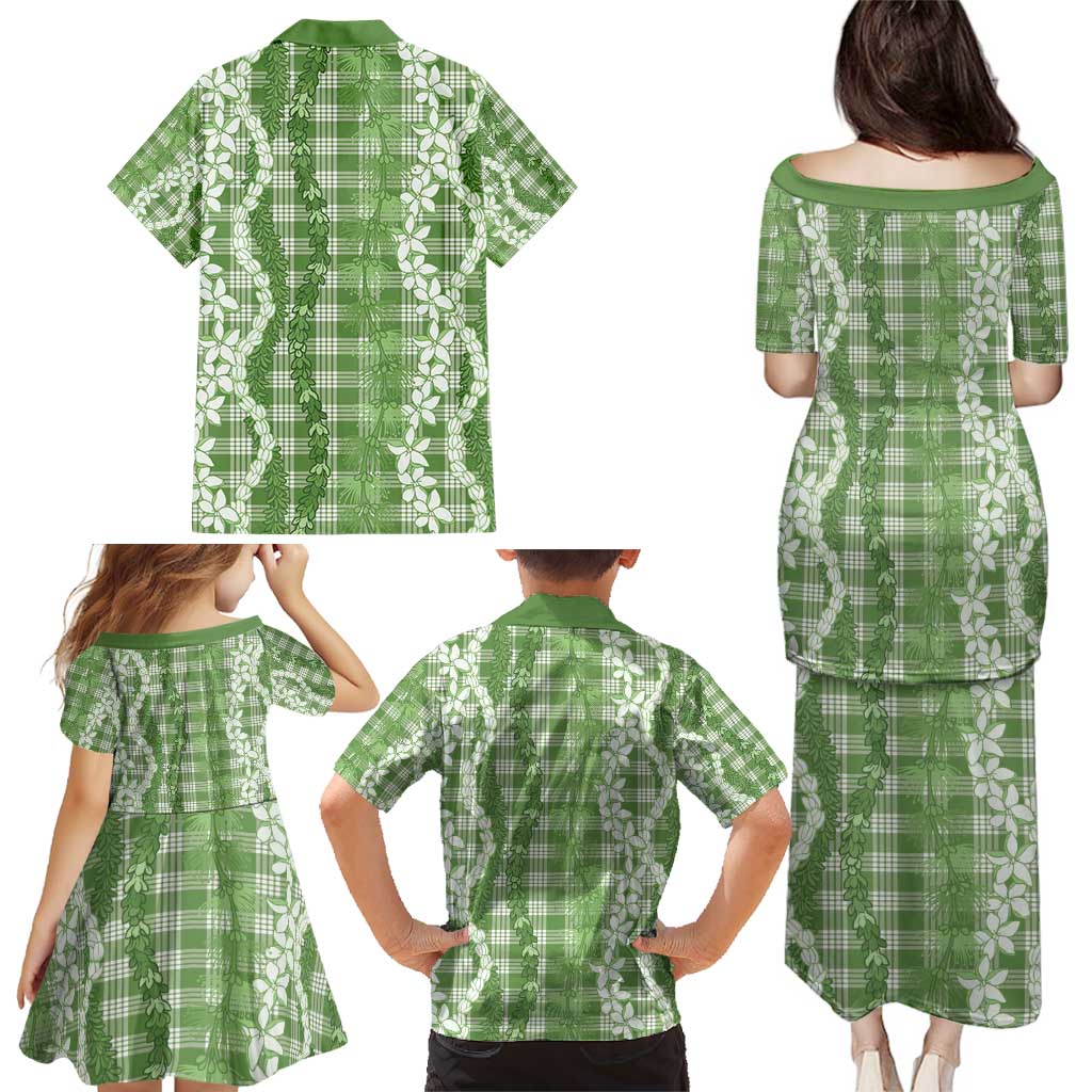 Hawaiian Ohia Lehua Lei Family Matching Puletasi and Hawaiian Shirt Plaid Palaka Omaomao Pattern - Polynesian Pride
