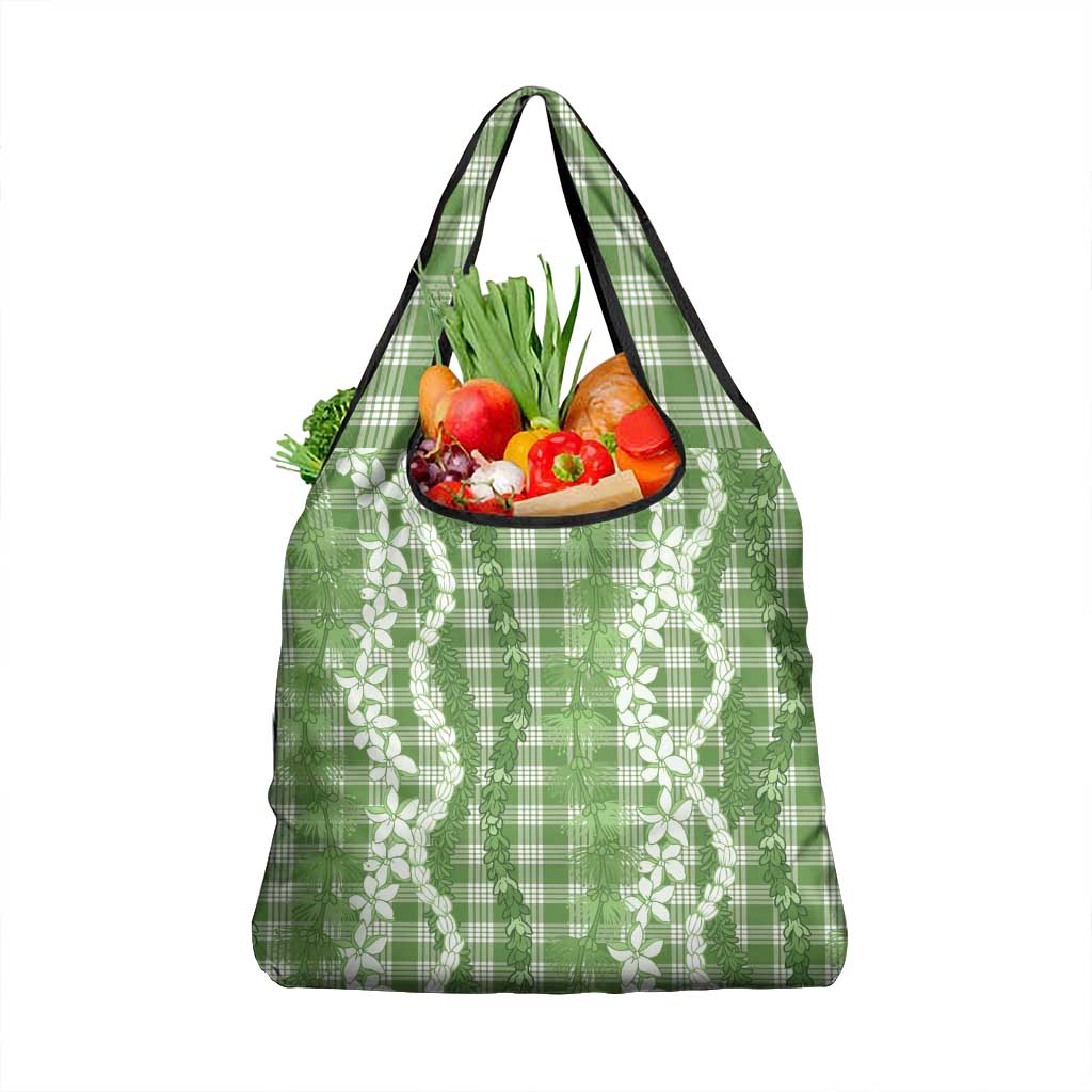 Hawaiian Ohia Lehua Lei Grocery Bag Plaid Palaka Omaomao Pattern - Polynesian Pride