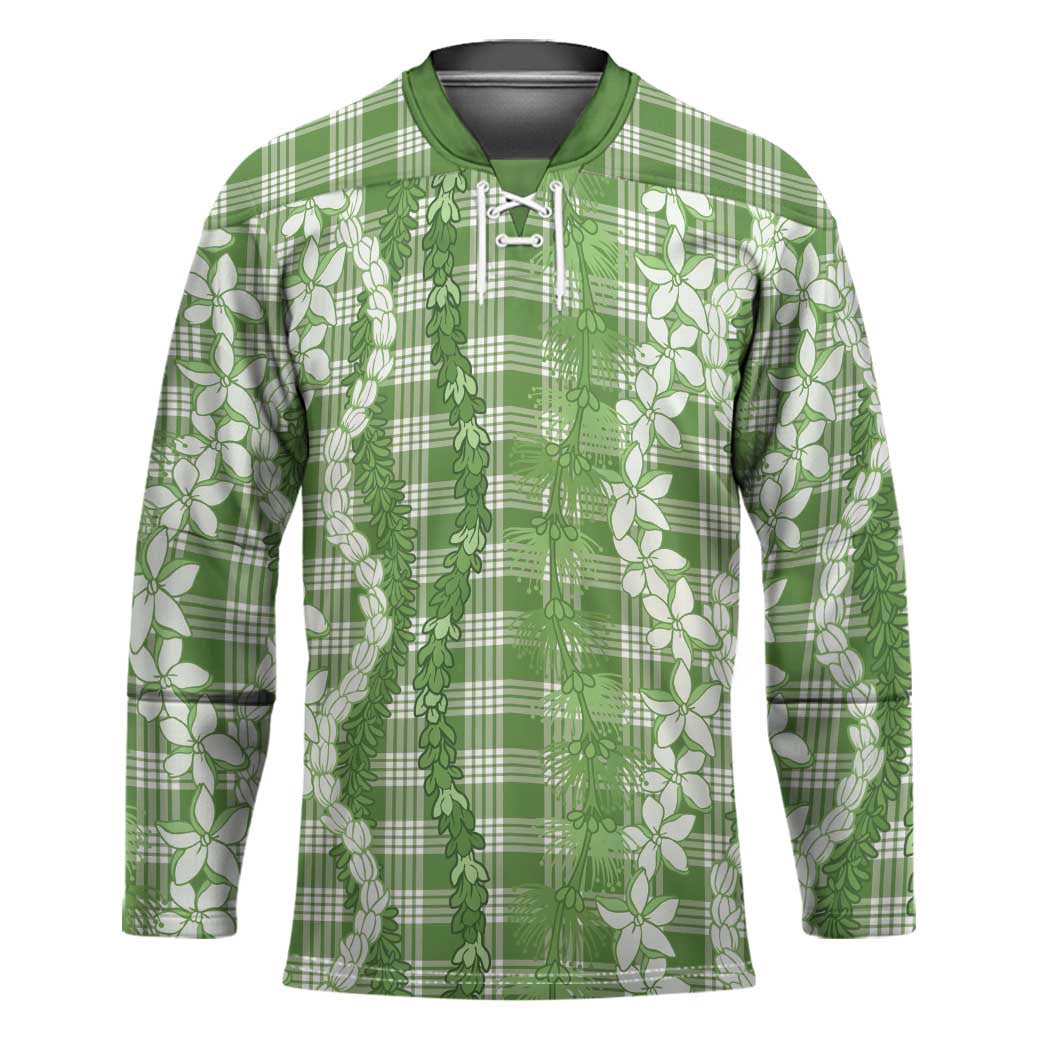 Hawaiian Ohia Lehua Lei Hockey Jersey Plaid Palaka Omaomao Pattern - Polynesian Pride