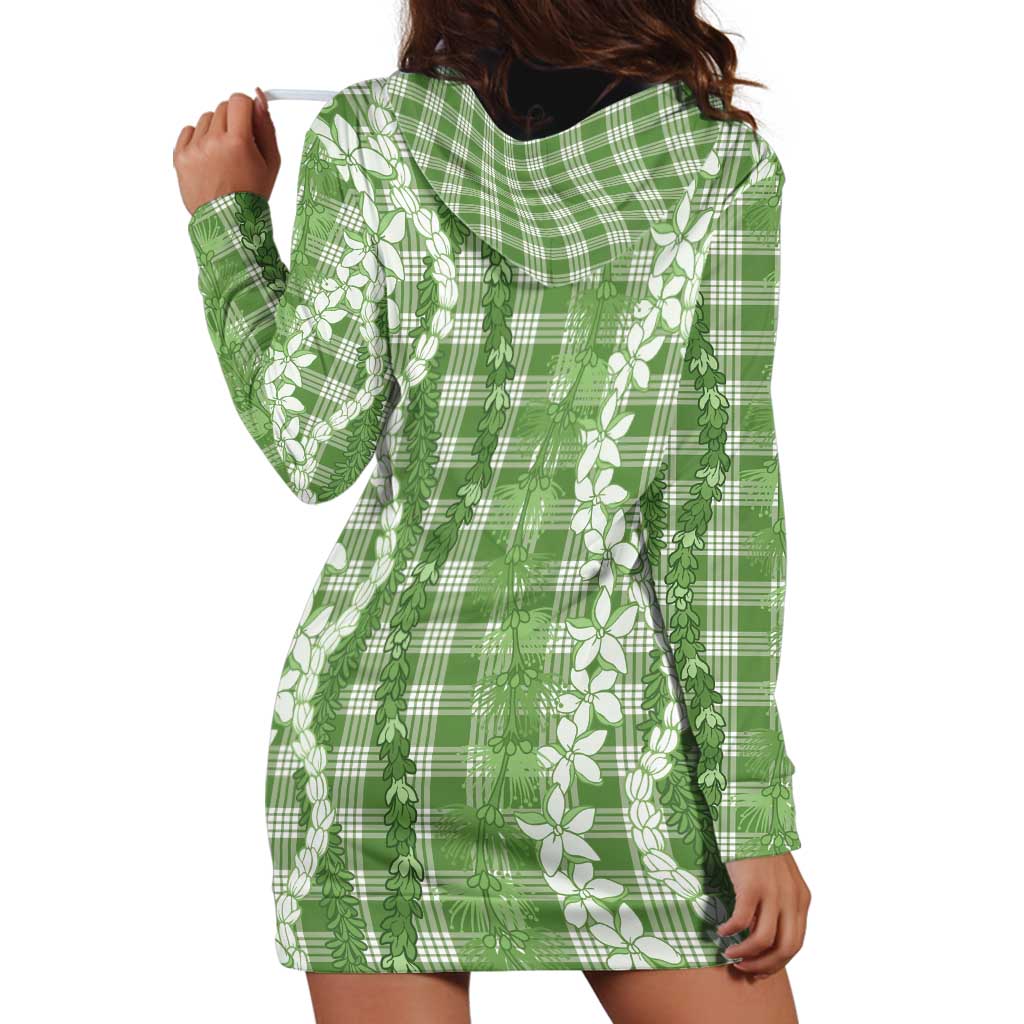 Hawaiian Ohia Lehua Lei Hoodie Dress Plaid Palaka Omaomao Pattern - Polynesian Pride