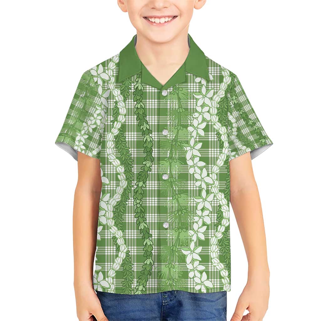 Hawaiian Ohia Lehua Lei Kid Hawaiian Shirt Plaid Palaka Omaomao Pattern - Polynesian Pride