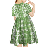 Hawaiian Ohia Lehua Lei Kid Short Sleeve Dress Plaid Palaka Omaomao Pattern - Polynesian Pride