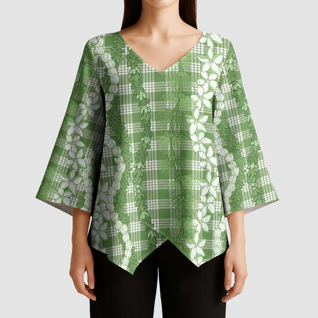 Hawaiian Ohia Lehua Lei Kimono Sleeve Blouse Plaid Palaka Omaomao Pattern - Polynesian Pride