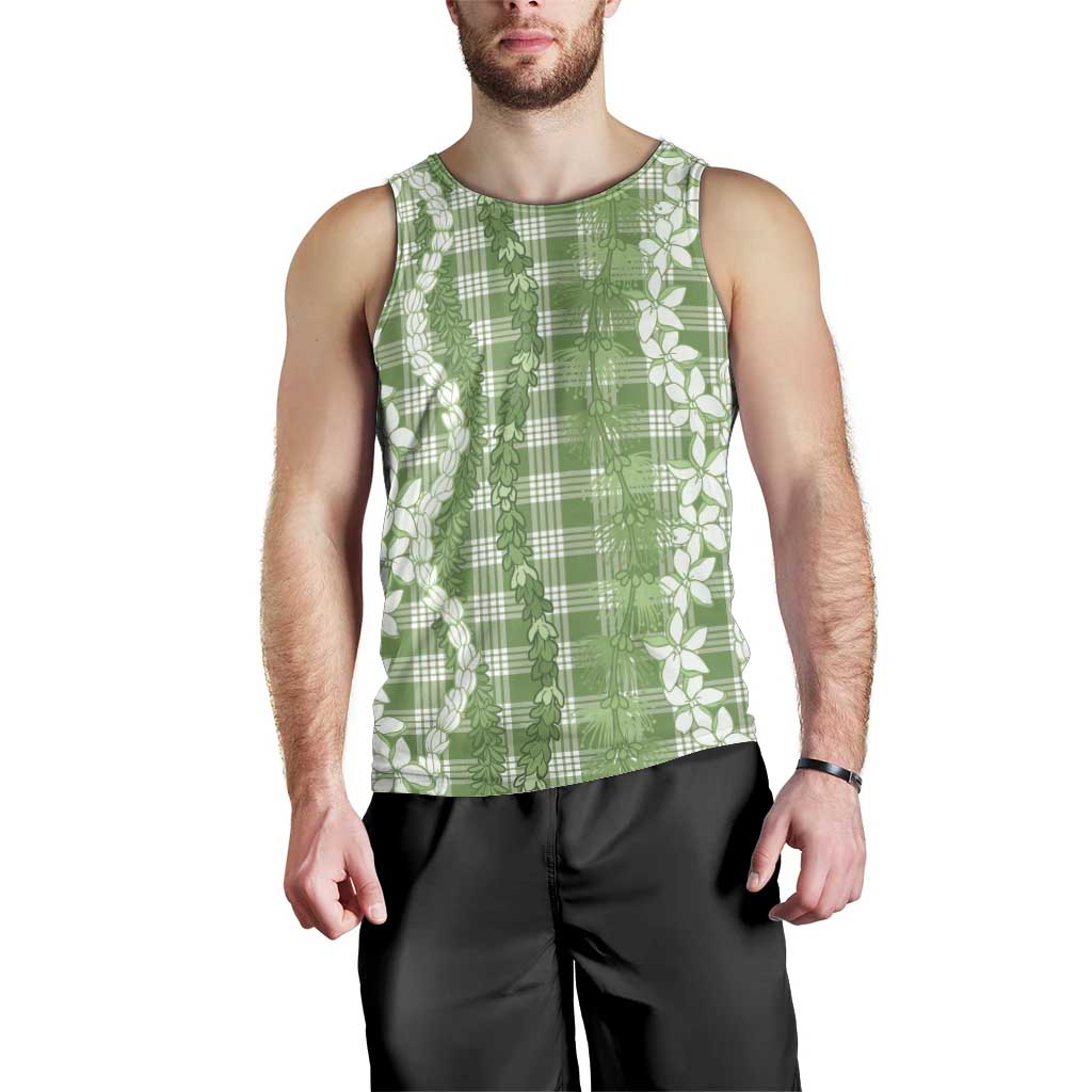 Hawaiian Ohia Lehua Lei Men Tank Top Plaid Palaka Omaomao Pattern - Polynesian Pride