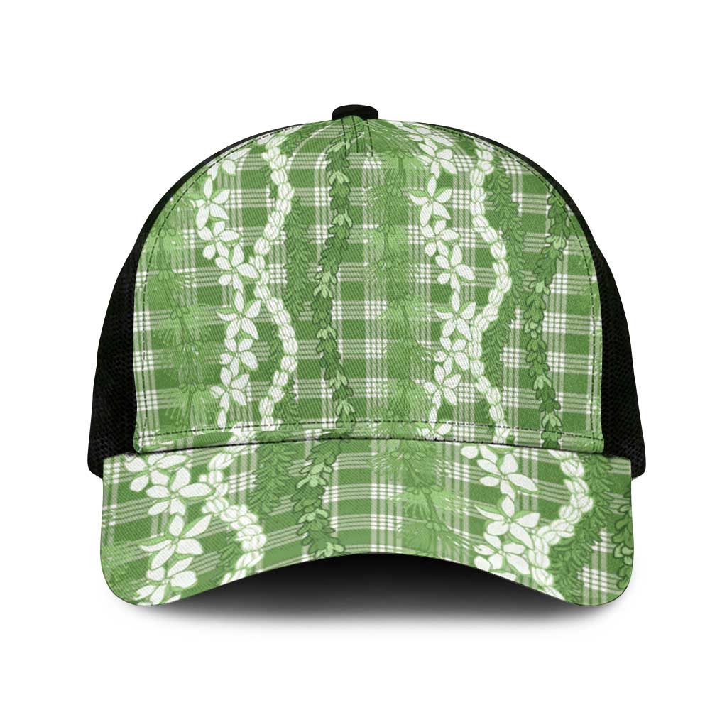 Hawaiian Ohia Lehua Lei Mesh Trucker Cap Plaid Palaka Omaomao Pattern - Polynesian Pride