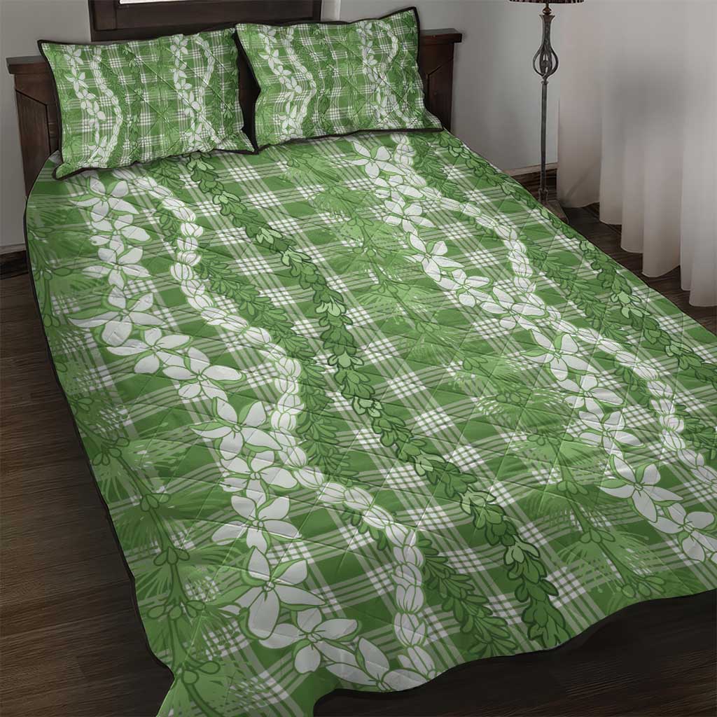 Hawaiian Ohia Lehua Lei Quilt Bed Set Plaid Palaka Omaomao Pattern - Polynesian Pride