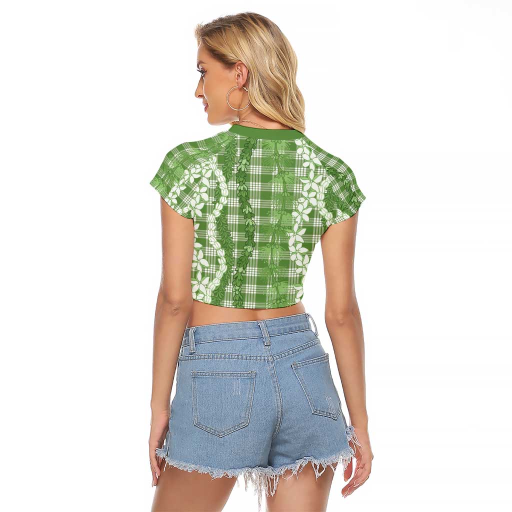 Hawaiian Ohia Lehua Lei Raglan Cropped T Shirt Plaid Palaka Omaomao Pattern - Polynesian Pride