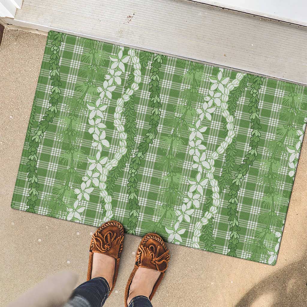 Hawaiian Ohia Lehua Lei Rubber Doormat Plaid Palaka Omaomao Pattern - Polynesian Pride