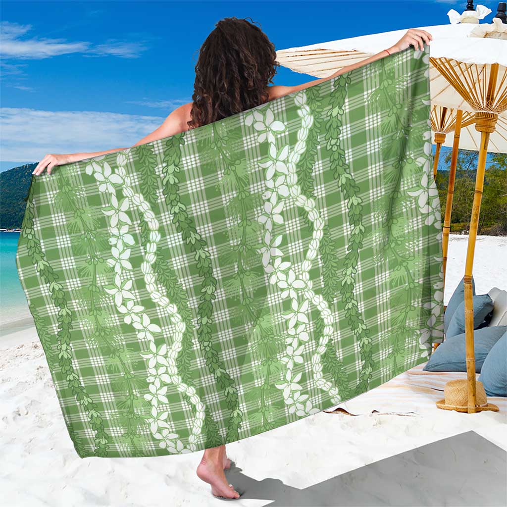 Hawaiian Ohia Lehua Lei Sarong Plaid Palaka Omaomao Pattern LT9 One Size 44 x 66 inches Green - Polynesian Pride