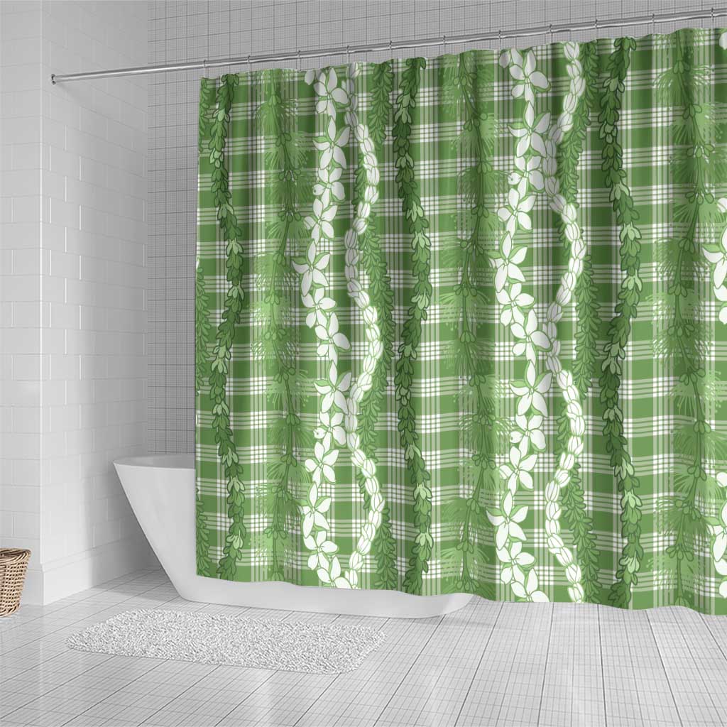 Hawaiian Ohia Lehua Lei Shower Curtain Plaid Palaka Omaomao Pattern - Polynesian Pride