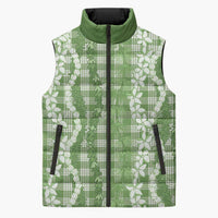 Hawaiian Ohia Lehua Lei Sleeveless Puffer Jacket Plaid Palaka Omaomao Pattern - Polynesian Pride