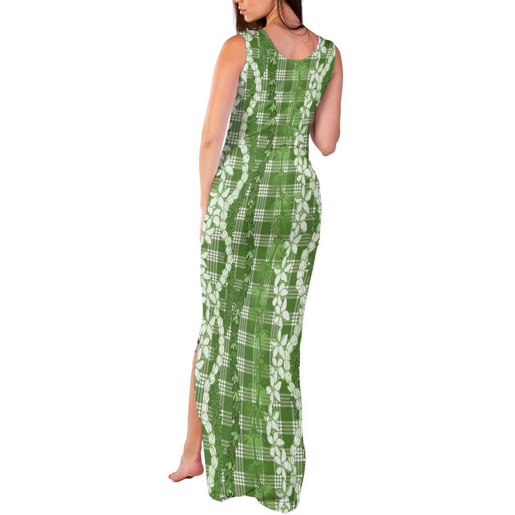 Hawaiian Ohia Lehua Lei Tank Maxi Dress Plaid Palaka Omaomao Pattern - Polynesian Pride