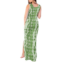 Hawaiian Ohia Lehua Lei Tank Maxi Dress Plaid Palaka Omaomao Pattern - Polynesian Pride