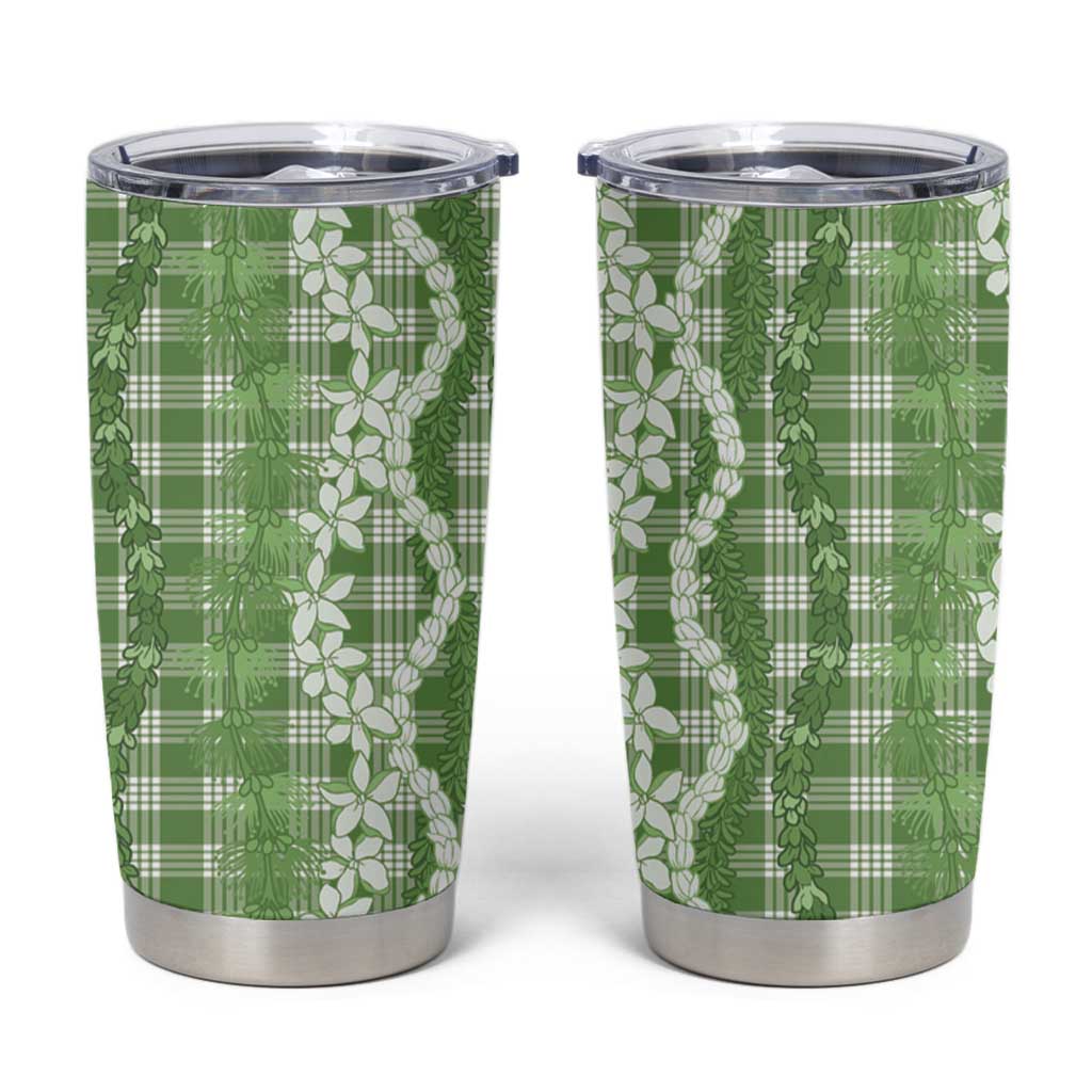 Hawaiian Ohia Lehua Lei Tumbler Cup Plaid Palaka Omaomao Pattern - Polynesian Pride