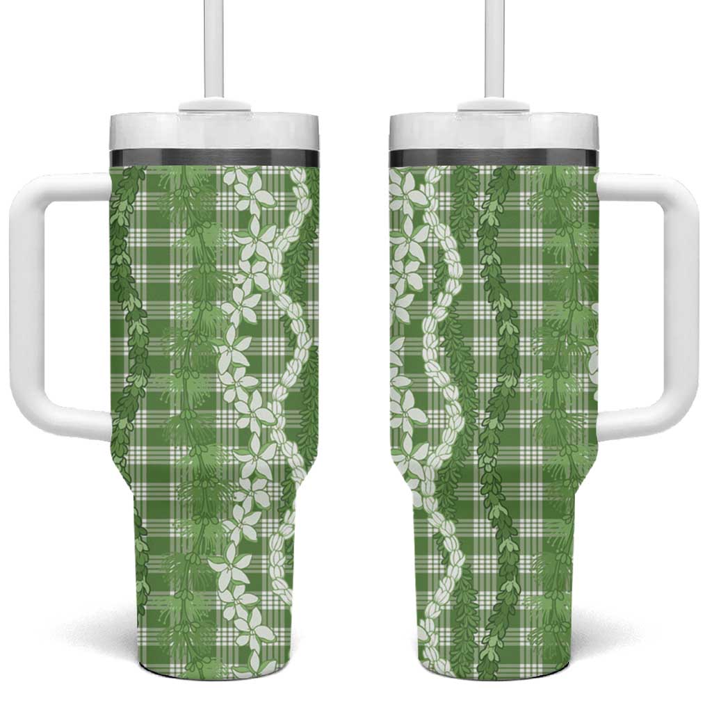 Hawaiian Ohia Lehua Lei Tumbler With Handle Plaid Palaka Omaomao Pattern - Polynesian Pride