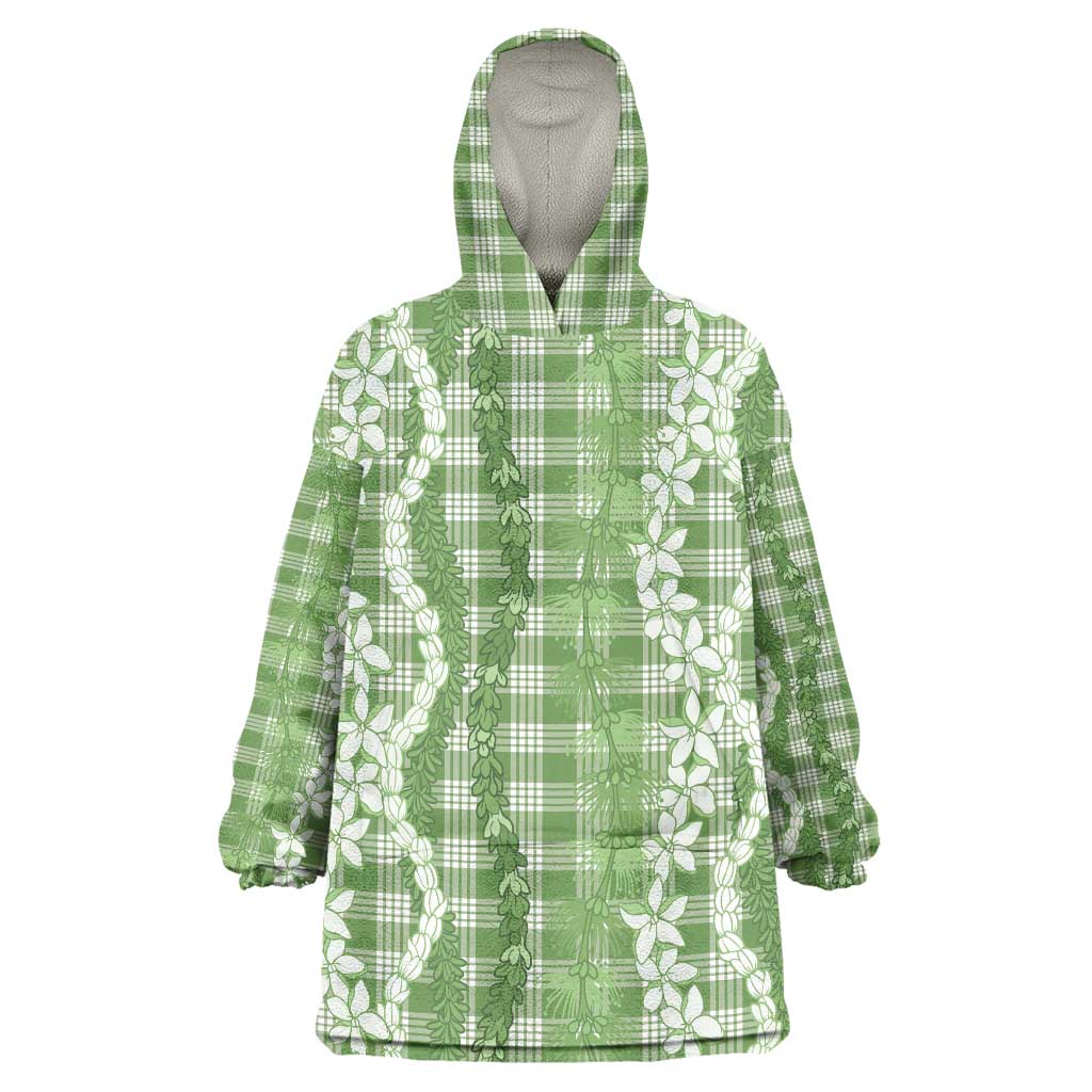 Hawaiian Ohia Lehua Lei Wearable Blanket Hoodie Plaid Palaka Omaomao Pattern LT9 One Size Green - Polynesian Pride