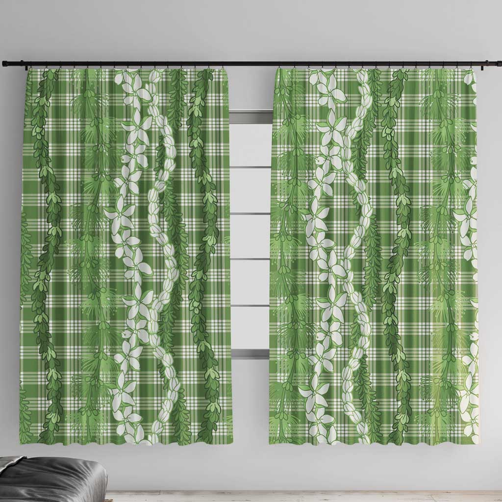 Hawaiian Ohia Lehua Lei Window Curtain Plaid Palaka Omaomao Pattern - Polynesian Pride