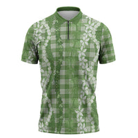 Hawaiian Ohia Lehua Lei Zipper Polo Shirt Plaid Palaka Omaomao Pattern - Polynesian Pride