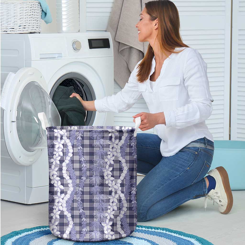 Hawaiian Ohia Lehua Lei Laundry Basket Plaid Palaka Uliuli hohonu Pattern - Polynesian Pride