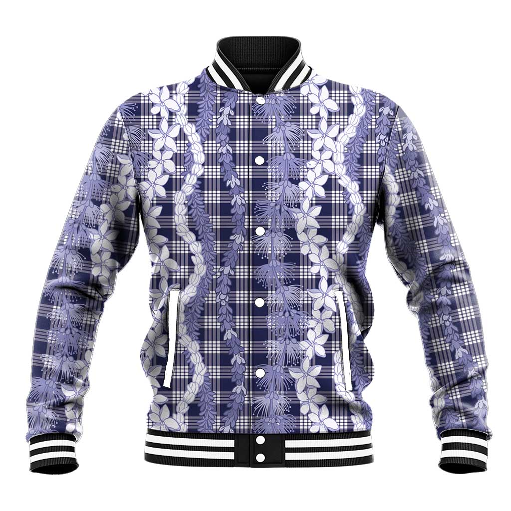 Hawaiian Ohia Lehua Lei Baseball Jacket Plaid Palaka Uliuli hohonu Pattern - Polynesian Pride