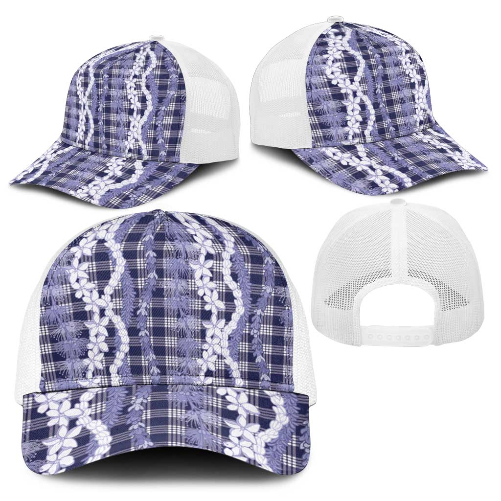 Hawaiian Ohia Lehua Lei Baseball Net Cap Plaid Palaka Uliuli hohonu Pattern - Polynesian Pride