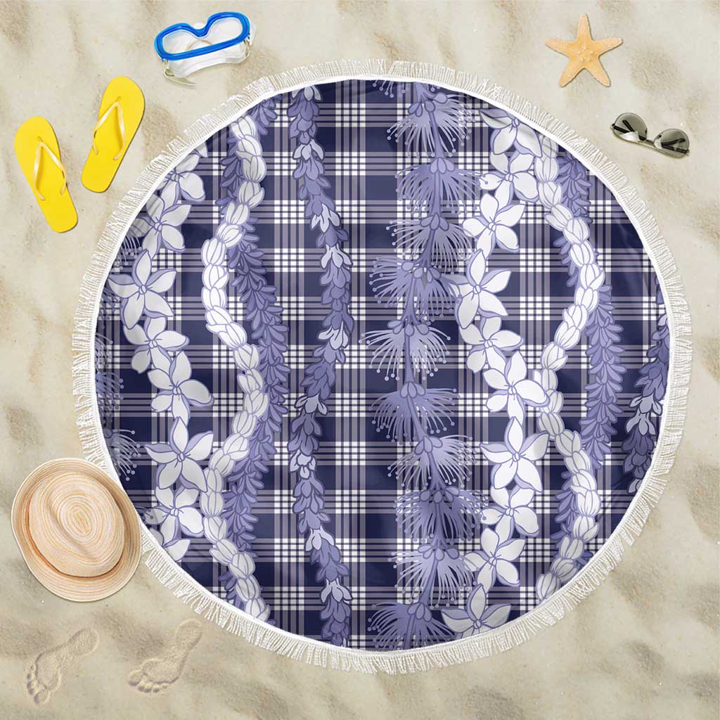 Hawaiian Ohia Lehua Lei Beach Blanket Plaid Palaka Uliuli hohonu Pattern LT9 One Size 150cm Navy - Polynesian Pride