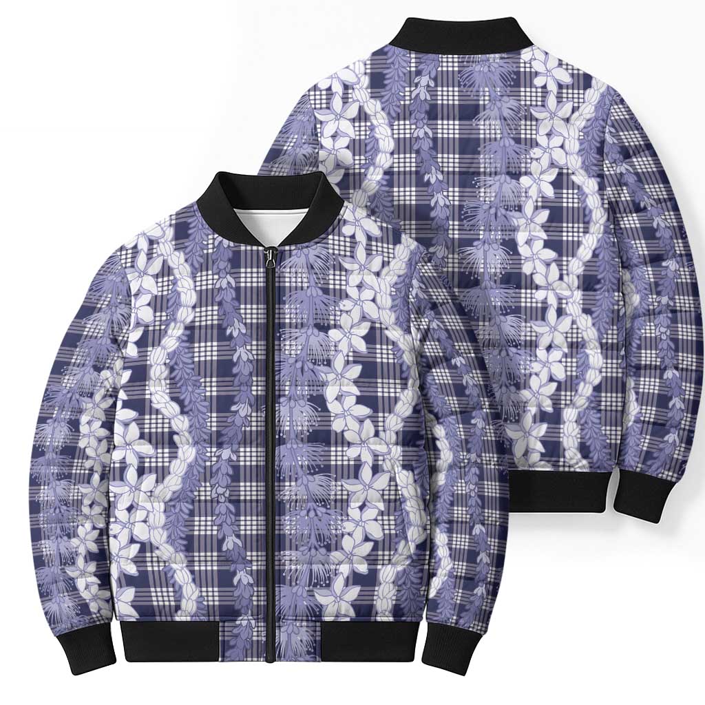 Hawaiian Ohia Lehua Lei Bomber Puffer Jacket Plaid Palaka Uliuli hohonu Pattern - Polynesian Pride