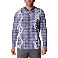 Hawaiian Ohia Lehua Lei Button Sweatshirt Plaid Palaka Uliuli hohonu Pattern - Polynesian Pride
