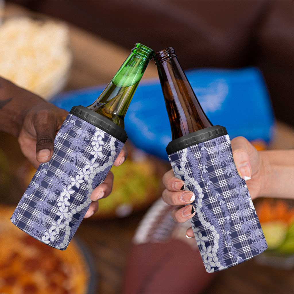 Hawaiian Ohia Lehua Lei 4 in 1 Can Cooler Tumbler Plaid Palaka Uliuli hohonu Pattern - Polynesian Pride