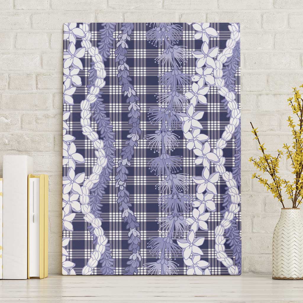 Hawaiian Ohia Lehua Lei Canvas Wall Art Plaid Palaka Uliuli hohonu Pattern LT9 Without Frame Navy - Polynesian Pride