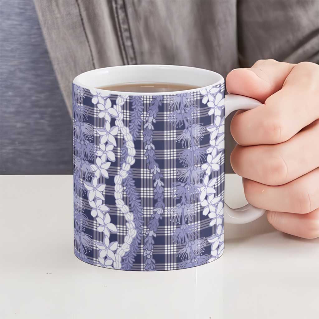 Hawaiian Ohia Lehua Lei Ceramic Mug Plaid Palaka Uliuli hohonu Pattern - Polynesian Pride
