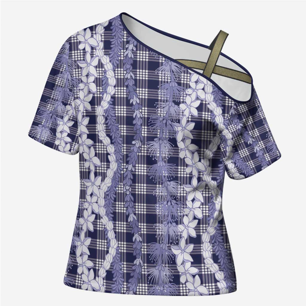 Hawaiian Ohia Lehua Lei Cross Shoulder Shirt Plaid Palaka Uliuli hohonu Pattern - Polynesian Pride